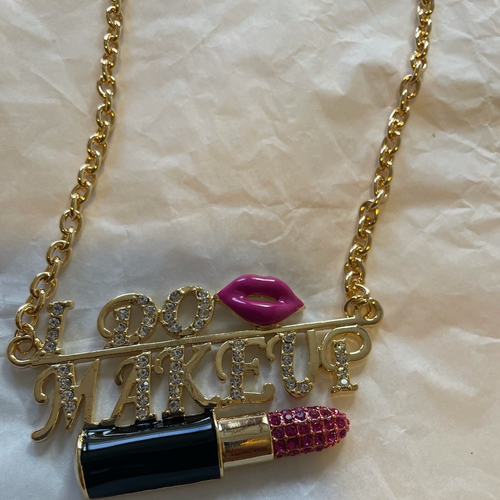 I Do Makeup Gold Pink Studded Chain Necklace - Picture 7 of 8
